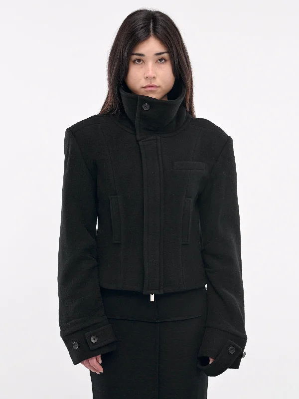 Stand Collar Jacket (JA-09BK-BLACK) Satin Jacket Silk Jacket Chiffon Jacket
