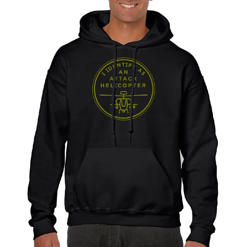 I Identify As An Attack Helicopter Hooded Sweatshirt Hoodie with Ribbed Cuffs Snug Fit Comfort