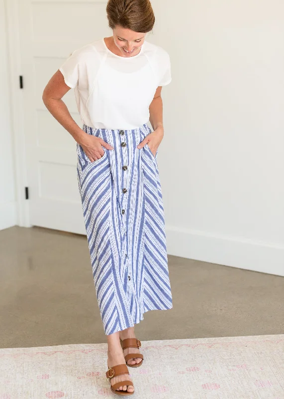 Blue Striped Button Down Midi Skirt - FINAL SALE chiffon skirt delicate