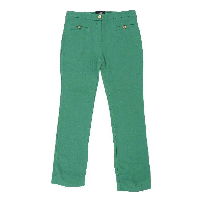 Cavalli Class Trousers - 32W UK 12 Green Viscose Trousers Tapered Slim Fit