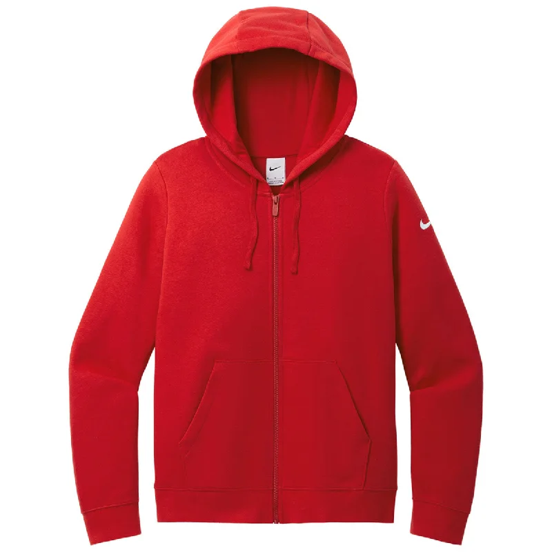 Nike Women's University Red Club Fleece Sleeve Swoosh Full-Zip Hoodie Hoodie with Slim Fit Tailored Modern