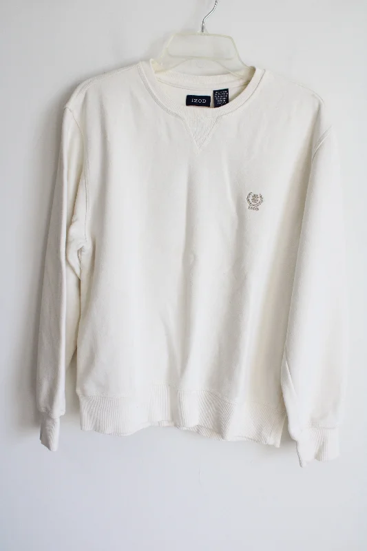 Izod Cream Cotton Blend Pullover Sweatshirt | S Hoodie with Exposed Zipper Edgy Industrial