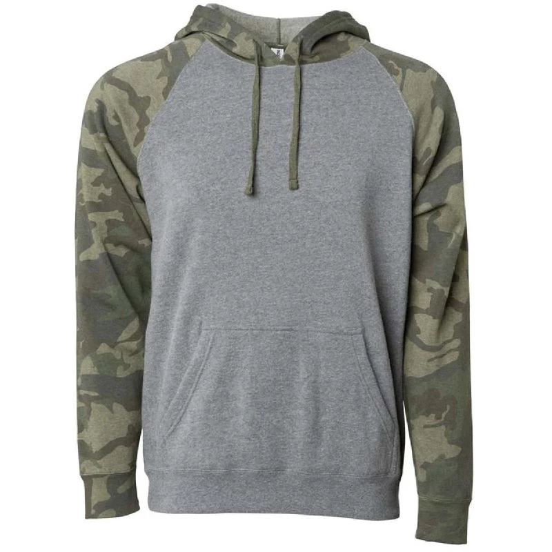 Independent Trading Co. Unisex Nickel Heather/Forest Camo Special Blend Raglan Hooded Pullover Sweatshirt Seamless Knit Pullover