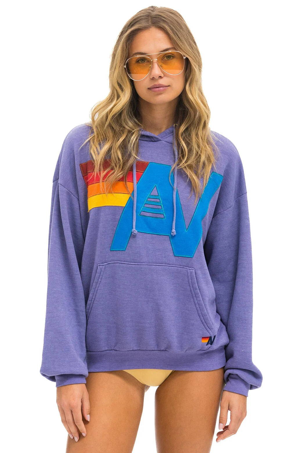 Logo Stitched Relaxed Pullover Hoodie Sweatshirt | Lavender Seamless Knit Pullover