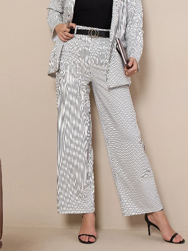 Women White Striped Straight Trousers Trousers fashionable trendy