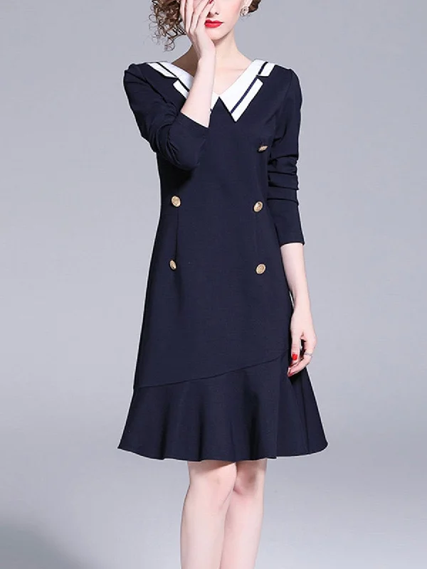 Age-Reduction Navy Collar Slim Slimming Hip Fishtail Skirt cotton skirt soft