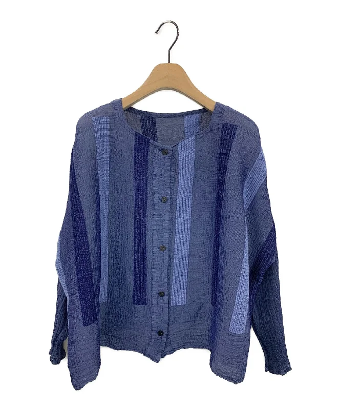 [Pre-owned] me ISSEY MIYAKE　DOUBLE STRIPE SEE-THROUGH CREPE Cardigan　MI21FO642 Mesh Blend Leather Blend Suede Blend