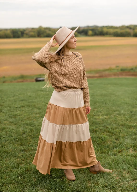 Cream + Tan Color Block Maxi Skirt - FINAL SALE lace skirt elegant