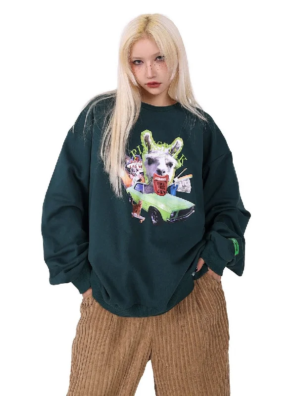 PINKSPINK Punk Panda Graphic Sweatshirt Hoodie with Tied Waist Feminine Flattering
