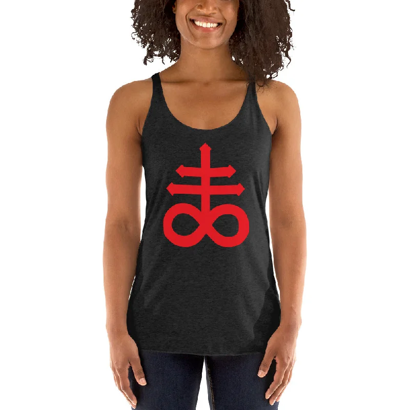 The Leviathan Cross of Satan Occult Symbol Women's Racerback Tank Top Shirt Red Print cotton tank top