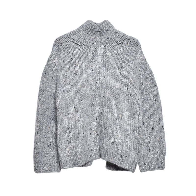 [GANNI]Chunky Marled Handknit Open Back Pullover/GRAY(K2294) One Shoulder Top