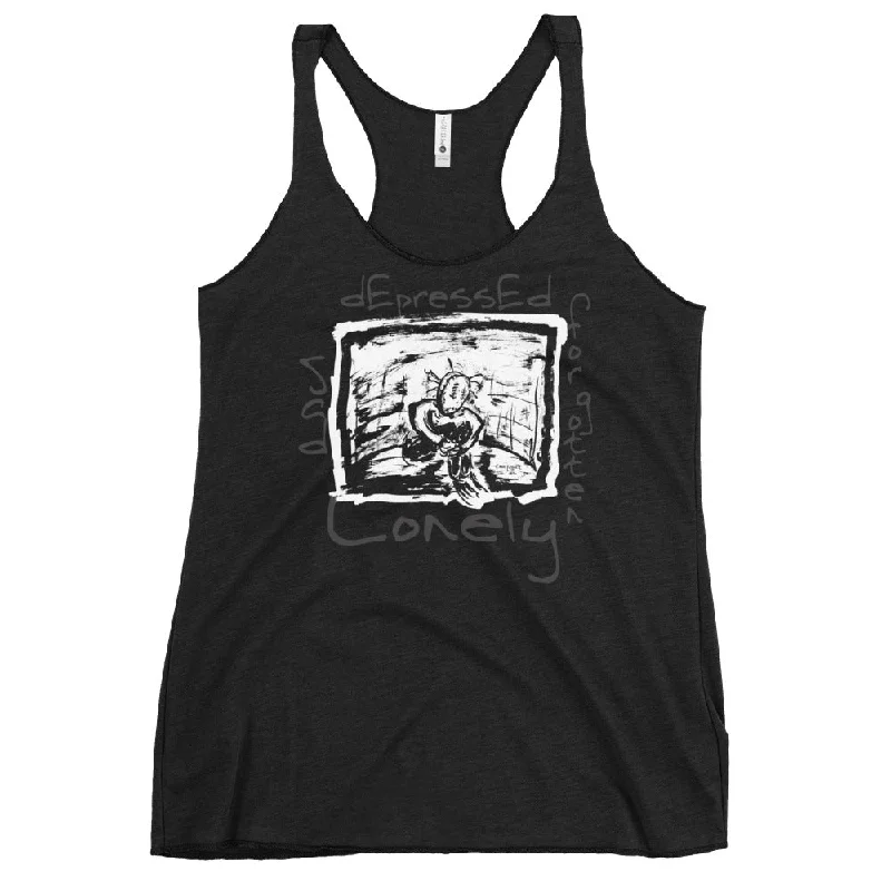 Lonely Depressed Sad Forgotten Man Artwork Women's Racerback Tank pastel tank top