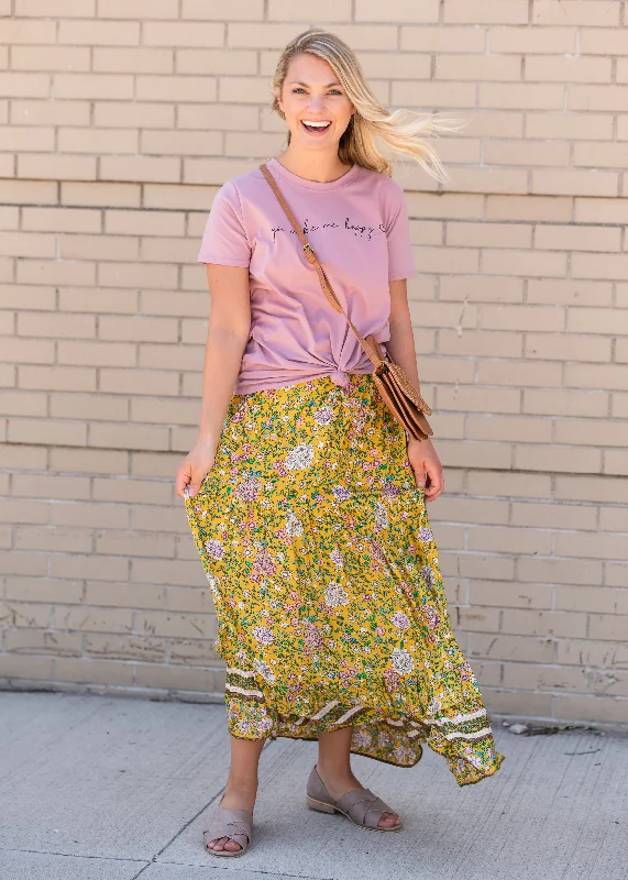 Yellow Floral Waist Tie Midi Skirt - FINAL SALE velvet skirt glossy