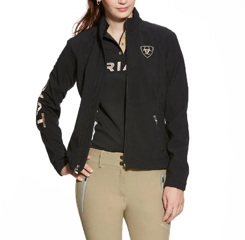 Ariat Women's Classic Team Softshell Brand Black & Gold Jacket Anorak Shell Jacket Lightweight Jacket Ariat Women's Classic Team Softshell Brand Black & Gold Jacket Anorak Shell Jacket Lightweight Jacket