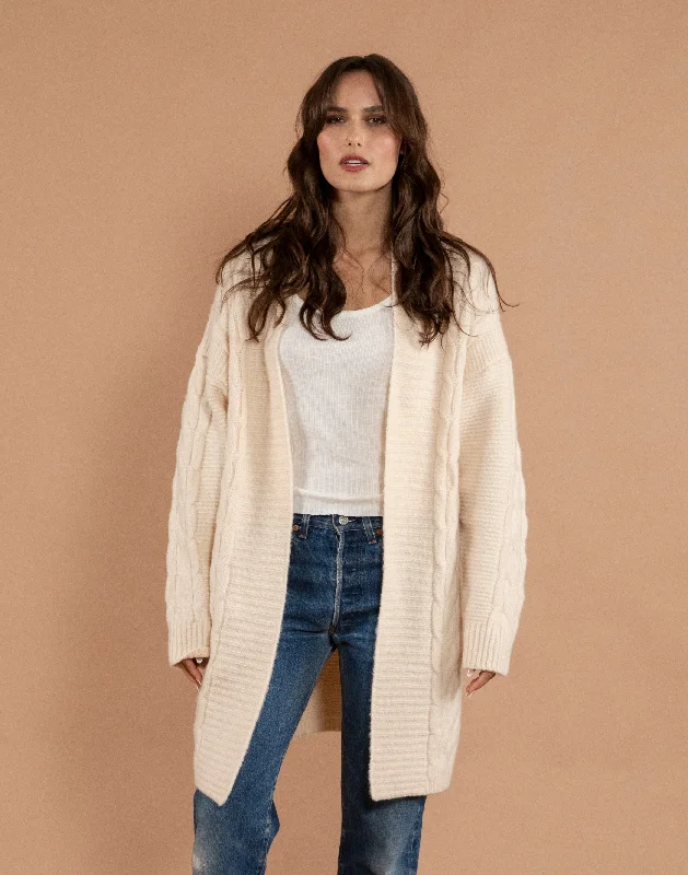 Sonia Long Open Cardigan Cable Knit Ribbed Knit Lace Knit