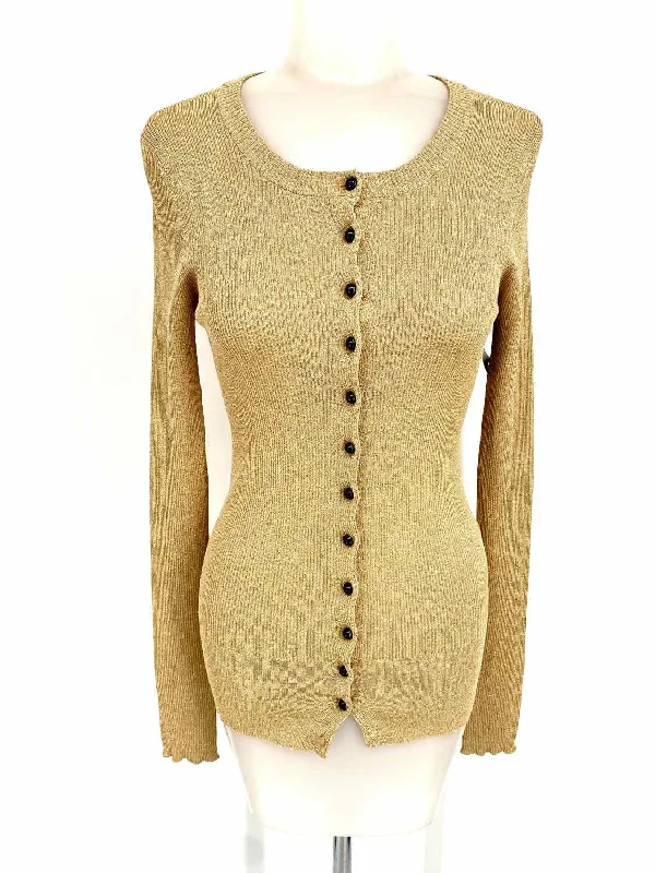 DOLCE & GABBANA Women's Gold Button Down Sparkle Size M Cardigan Satin Fabric Silk Fabric Chiffon Fabric DOLCE & GABBANA Women's Gold Button Down Sparkle Size M Cardigan Satin Fabric Silk Fabric Chiffon Fabric