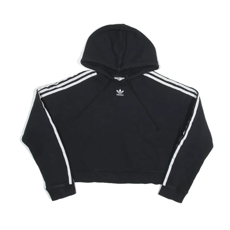 ADIDAS Cropped 2018 Hoodie Black Pullover Womens UK 14 Besom Neck Pullover
