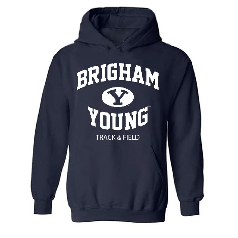 BYU - NCAA Women's Track & Field : Tessa Buswell - Generic Shersey Hooded Sweatshirt Hoodie with Frayed Bohemian Relaxed