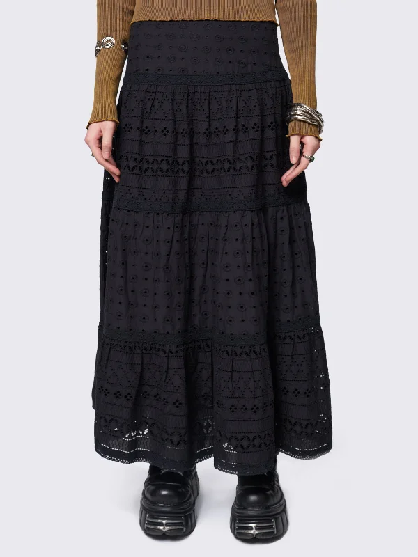 Ophelia Black Maxi Skirt velvet skirt luxurious