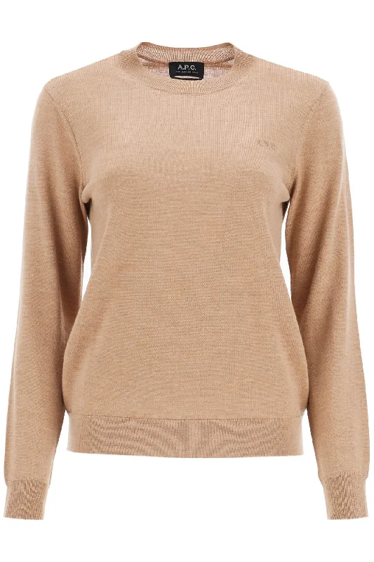 Wool Crewneck Pullover  - Beige Short Sleeve Top