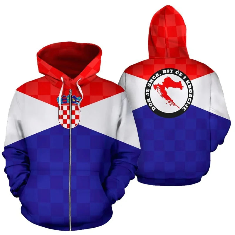 2024 New Croatia Hrvatska Heroe 3d Printed Zip Hoodies Men Oversize Sweatshirts Women Sports Pullover Hooded Y2k Clothes Hooded Pullover Sweater