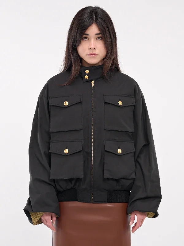 Cargo Jacket (JP3-24-045-W-BLACK) Collared Jacket Crew Neck Jacket Turtle Neck Jacket