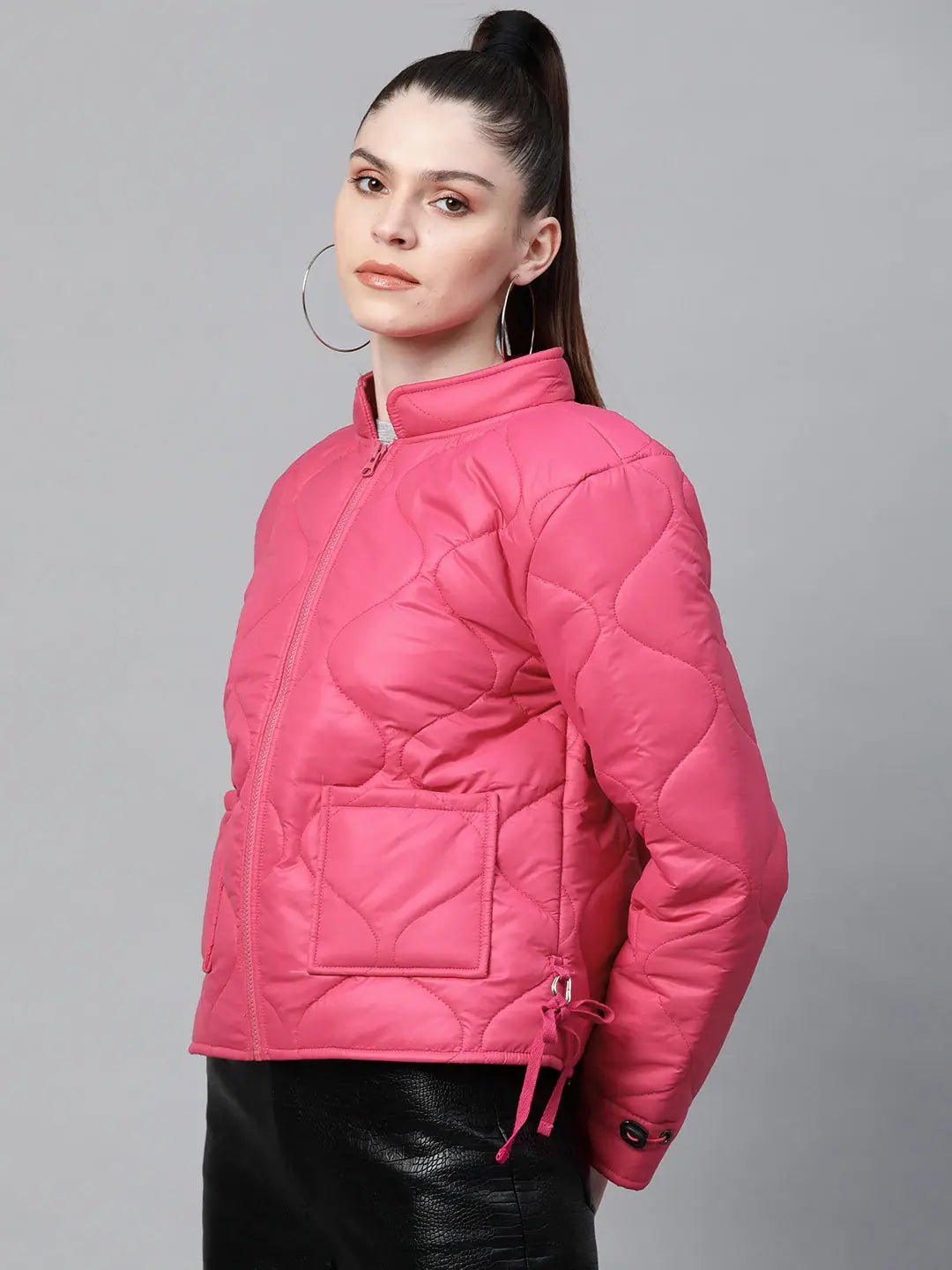 Women Solid Pink Collared Neck Full Sleeve Jacket Faux Fur Jacket Real Fur Jacket Shearling Jacket Women Solid Pink Collared Neck Full Sleeve Jacket Faux Fur Jacket Real Fur Jacket Shearling Jacket