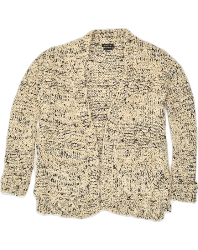 MASSIMO DUTTI Womens Cardigan Sweater UK 10 Small Beige Flecked Acrylic Beaded Cardigan Sequined Faux Fur