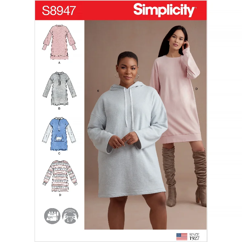 Simplicity Pattern 8947 Misses' Knit Sweatshirt Mini Dresses Hoodie Jacket Zipper Layering Simplicity Pattern 8947 Misses' Knit Sweatshirt Mini Dresses Hoodie Jacket Zipper Layering
