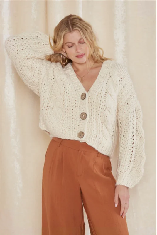 Alaska Cable Knit Cardigan Crew Neck V-Neck Turtle Neck