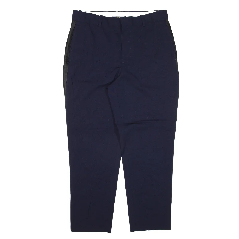 POLO RALPH LAUREN Trousers Blue Regular Tapered Wool Womens W32 L25 Trousers Elastic Waist Soft