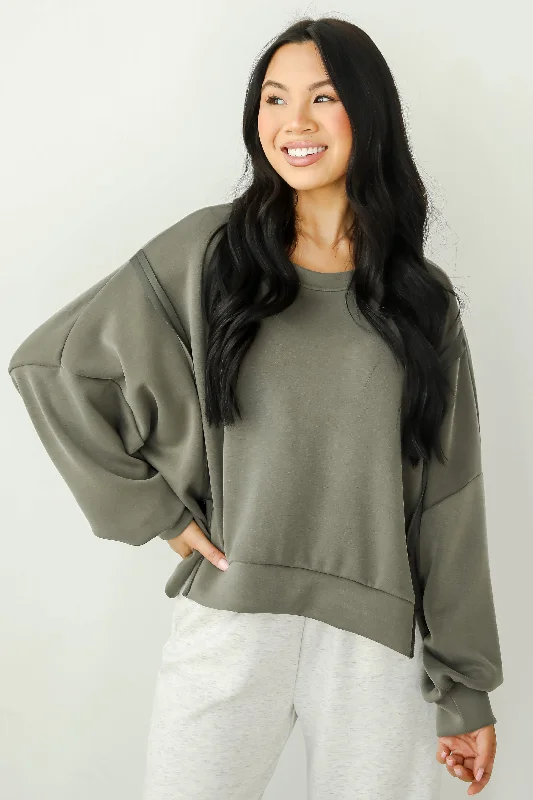 Ultra Air Soft Olive Pullover Bell Sleeve Stylish