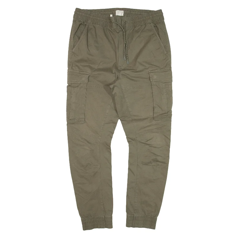 H&M Cargo Trousers Green Regular Tapered Womens W34 L28 Trousers Seasonal Trendy