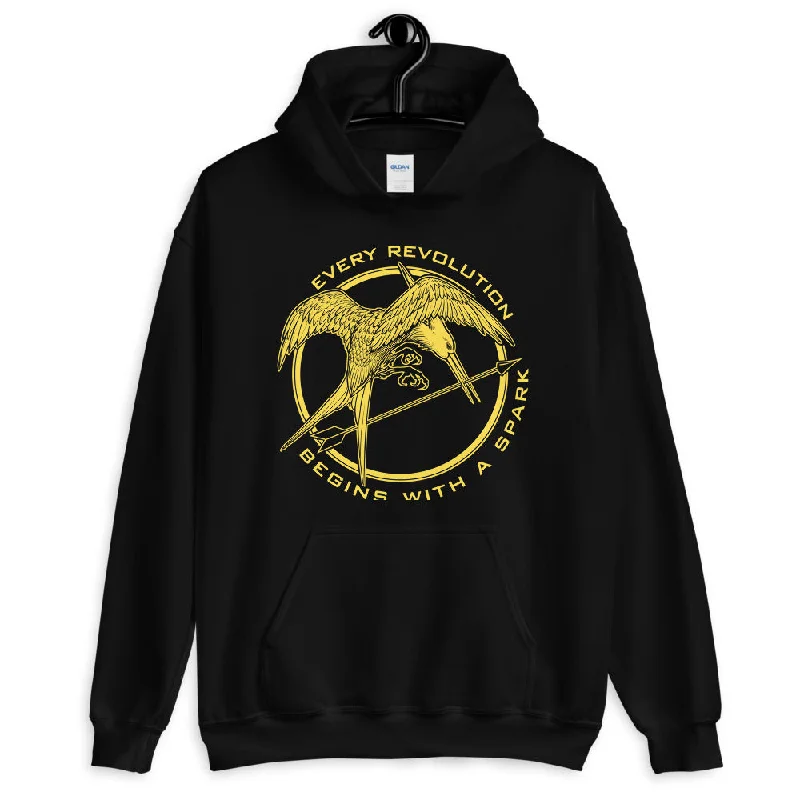 Mockingjay Every Revolution Begins With A Spark Unisex Hoodie Hoodie with Strings Custom Fit Adjustable