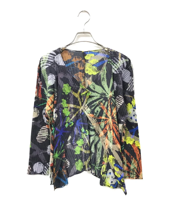[Pre-owned] PLEATS PLEASE ISSEY MIYAKE Botanical Pattern Pleated Cardigan PP61-J0635 Real Fur Shearling Chenille