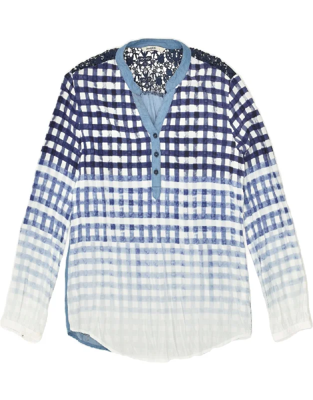 DESIGUAL Womens Pullover Shirt UK 14 Large Blue Gingham Viscose Slouchy Comfort Pullover DESIGUAL Womens Pullover Shirt UK 14 Large Blue Gingham Viscose Slouchy Comfort Pullover