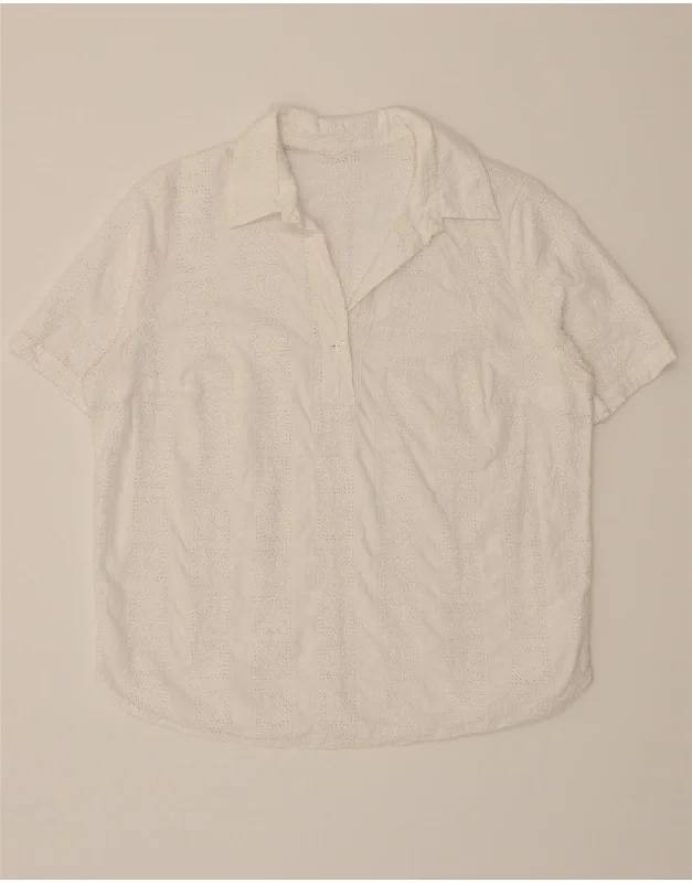 VINTAGE Womens Short Sleeve Pullover Shirt UK 16 Large White Boat Neck Sweater