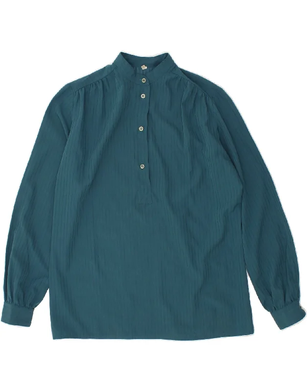 VINTAGE Womens Pullover Shirt IT 48 XL Blue Pinstripe Cotton Short Sleeve Top