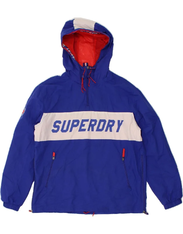SUPERDRY Womens Hooded Pullover Windbreaker Jacket Medium Blue Polyester Crew Neck Wool SUPERDRY Womens Hooded Pullover Windbreaker Jacket Medium Blue Polyester Crew Neck Wool