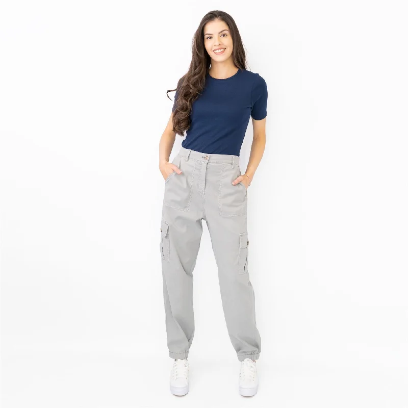 M&S Autograph Grey Cotton Blend Stretch Cargo Trousers Trousers Modern Contemporary