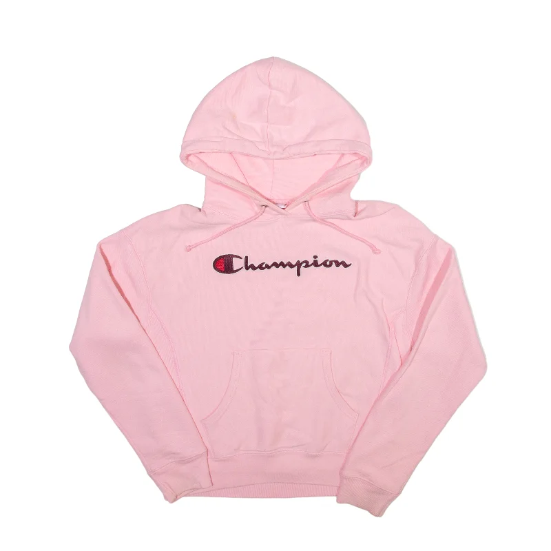 CHAMPION Reverse Weave Hoodie Pink Pullover Womens S Short Puff Sleeve