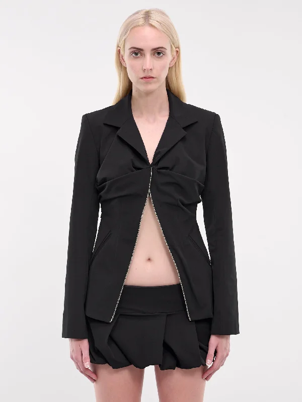 Zip Tailored Jacket (JA025B-BLACK) Print Jacket Jacquard Jacket Patchwork Jacket