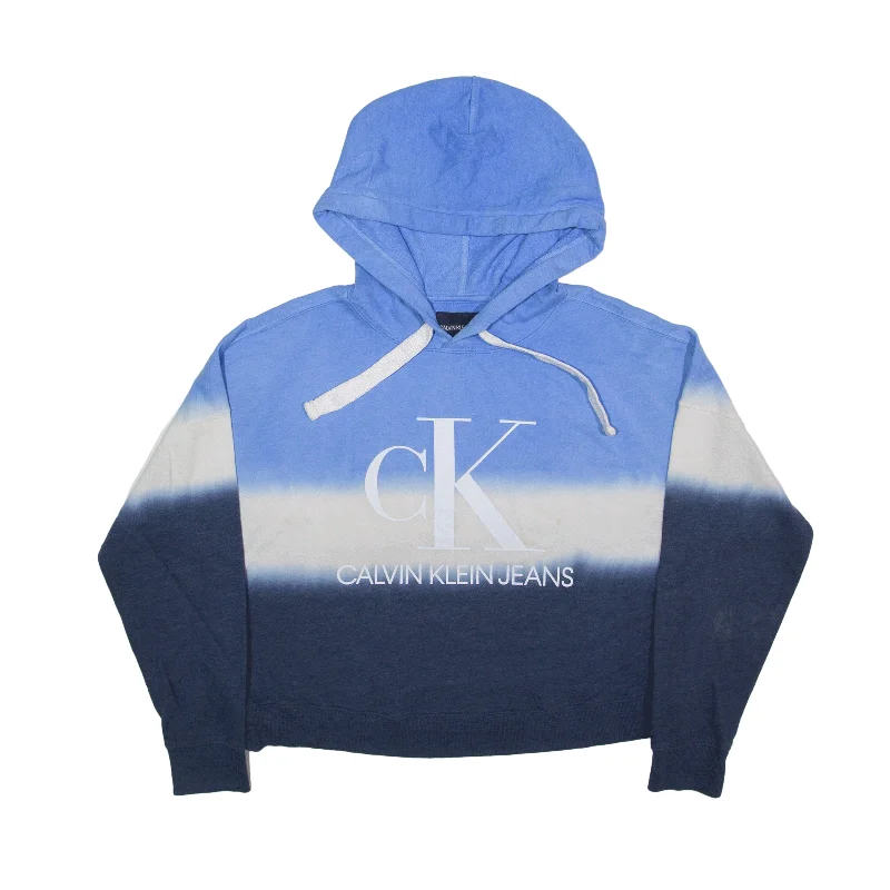 CALVIN KLEIN Crop Fade Hoodie Blue Pullover Womens M Chenille Soft Sweater