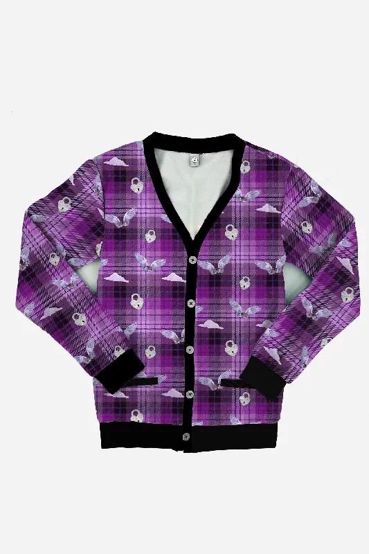 Purple Plaid Weirdcore Cardigan Glossy Satin Silk