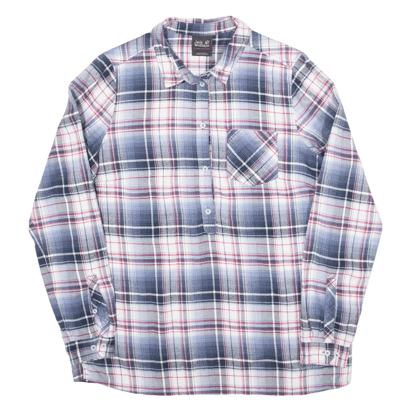 JACK WOLFSKIN Pullover Womens Shirt Blue Check Long Sleeve UK 12 Zipper Front Cardigan JACK WOLFSKIN Pullover Womens Shirt Blue Check Long Sleeve UK 12 Zipper Front Cardigan