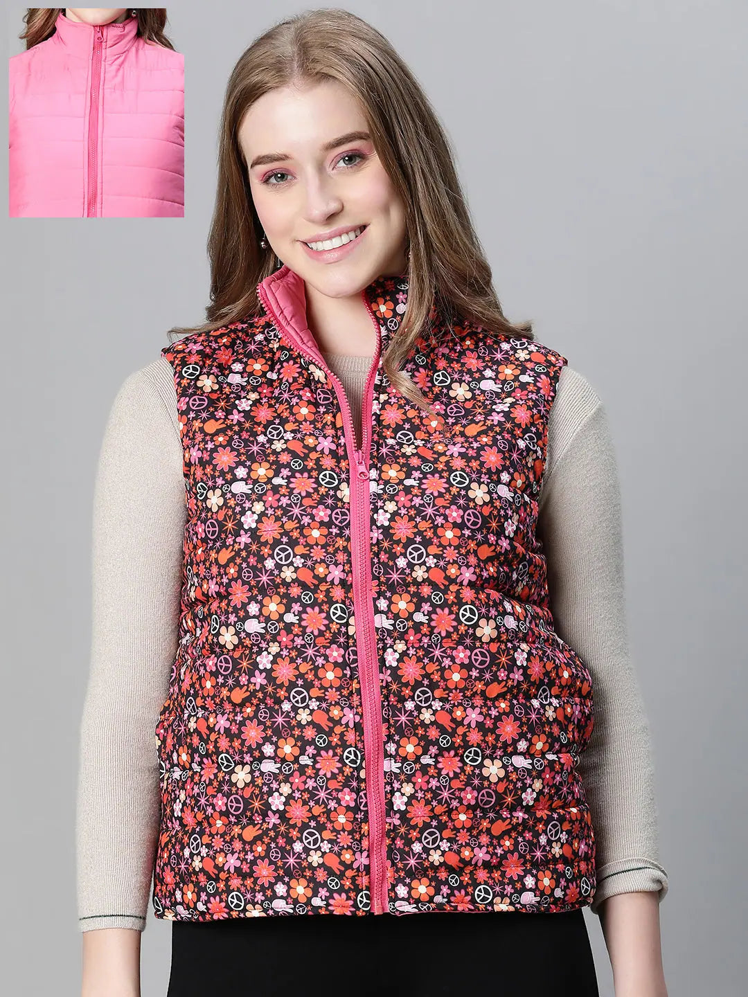 Women Printed Standard Multicolor Sleeveless Jacket One-Shoulder Jacket Off-the-Shoulder Jacket Asymmetrical Jacket