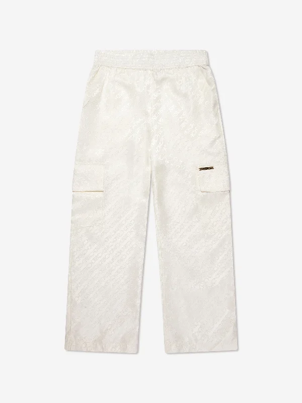 Michael Kors Girls Jacquard Satin Trousers in Ivory Cropped Trousers Casual Linen