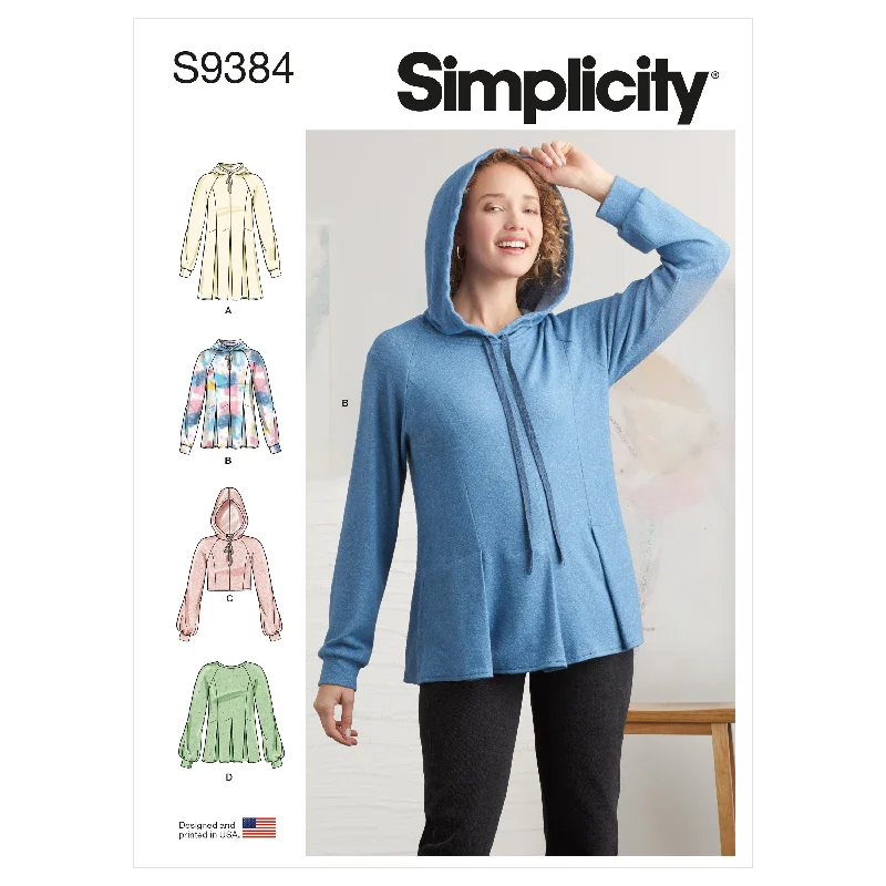Simplicity Pattern 9384 Misses Sweatshirts Hoodie with Ribbed Cuffs Snug Fit Comfort Simplicity Pattern 9384 Misses Sweatshirts Hoodie with Ribbed Cuffs Snug Fit Comfort
