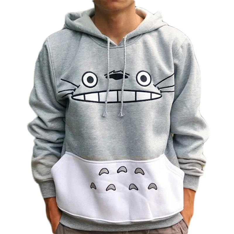 Factory Sale Cartoon Totoro Women man couple Hoodies Sweatshirts Kawaii Harajuku Cute Unisex Pullover Tops Korean Japanese Anime Textured Knit Design