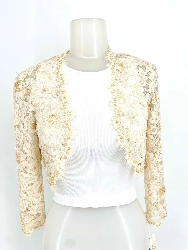 Tadashi Women's Cream Bolero Lace Size 4 Cardigan Patchwork Embroidered Appliqued